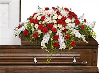 GRACEFUL RED & WHITE CASKET SPRAY from Flowers by Ramon of Lawton, OK