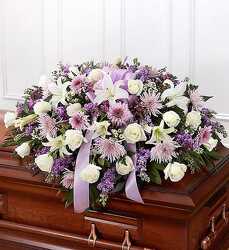 Lavender & White Mixed Half Casket Cover from Flowers by Ramon of Lawton, OK